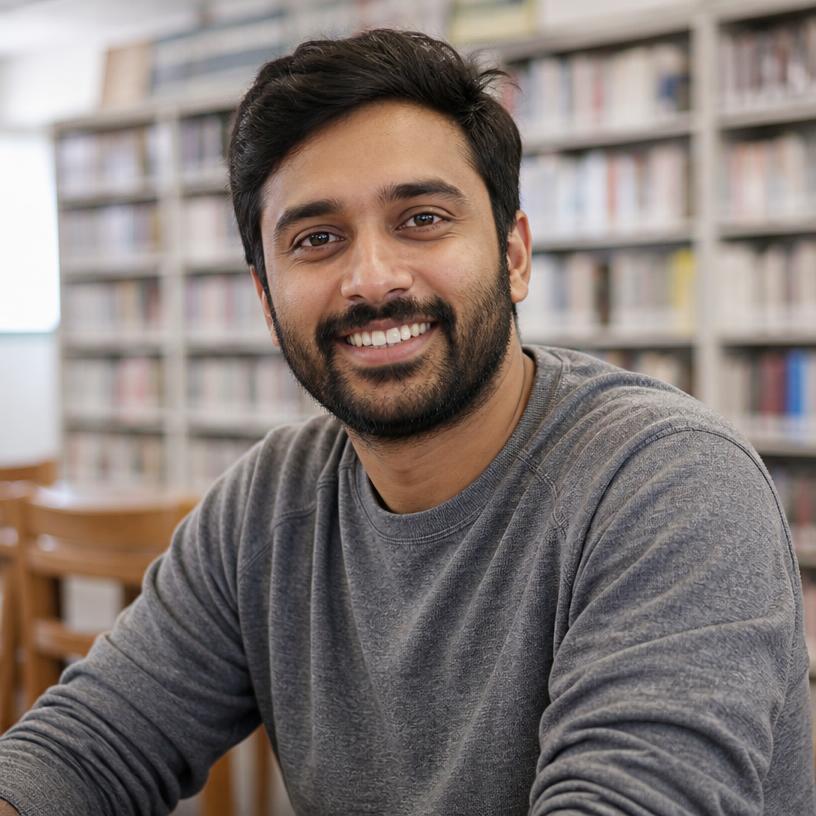 A member smiling in a library