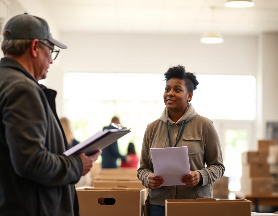 Two people organizing a community event